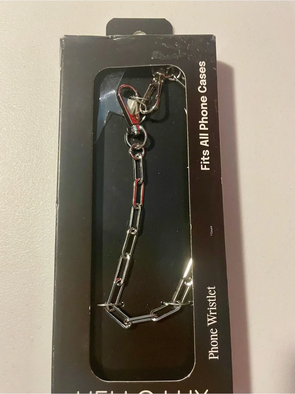 NIB Hello Lux Silver Paperclip Chain Universal Phone Wristlet Strap Accessories